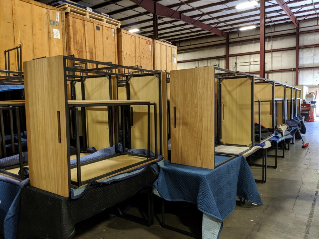 photo of items ready to be moved for shared space company. BTI is a moving company specializing in shared space moves.
