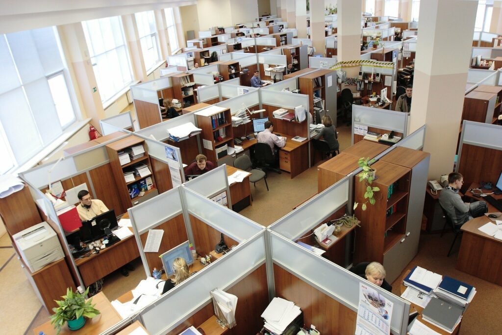 photo of office with cubicles; Will Boston office movers like BTI soon be bringing the cubicle back?